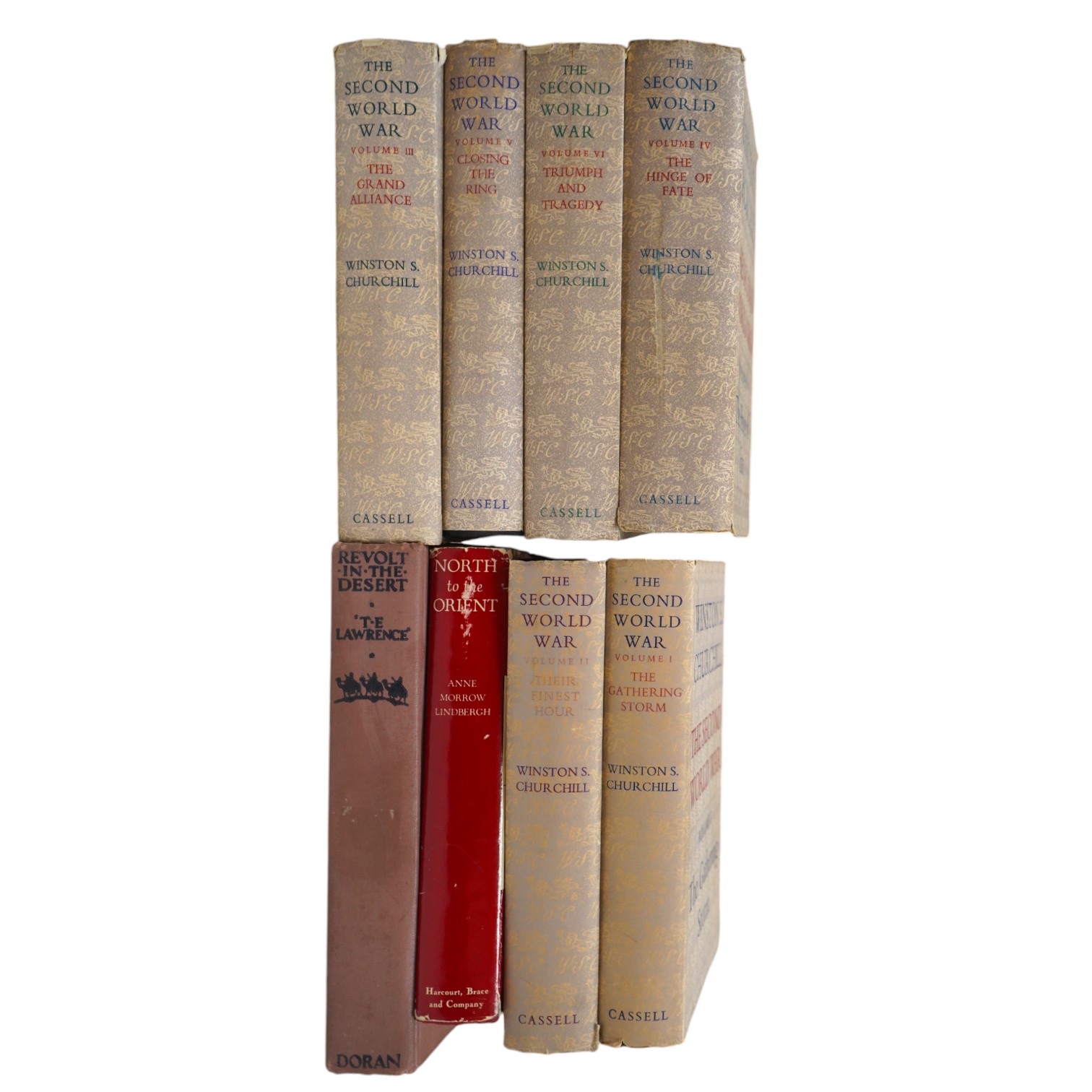 Churchill, Winston S. - The Second World War. 1st editions, 6 vols. num. maps (some folded); publisher's gilt lettered cloth and d/wrappers. 1948-54; sold with 2 other books (8)